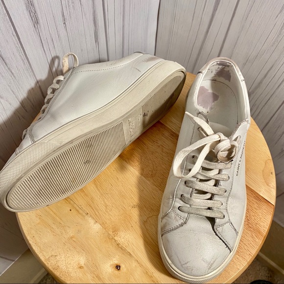 Saint Laurent White Lace Up Sneakers Women 7.5 - Picture 5 of 10